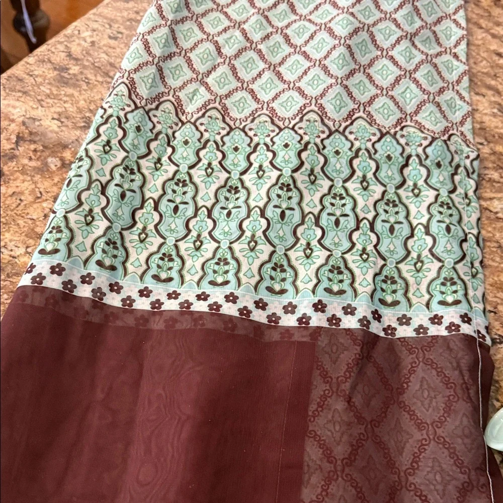 Brown and Mint Patterned Fabric with Beaded Accents